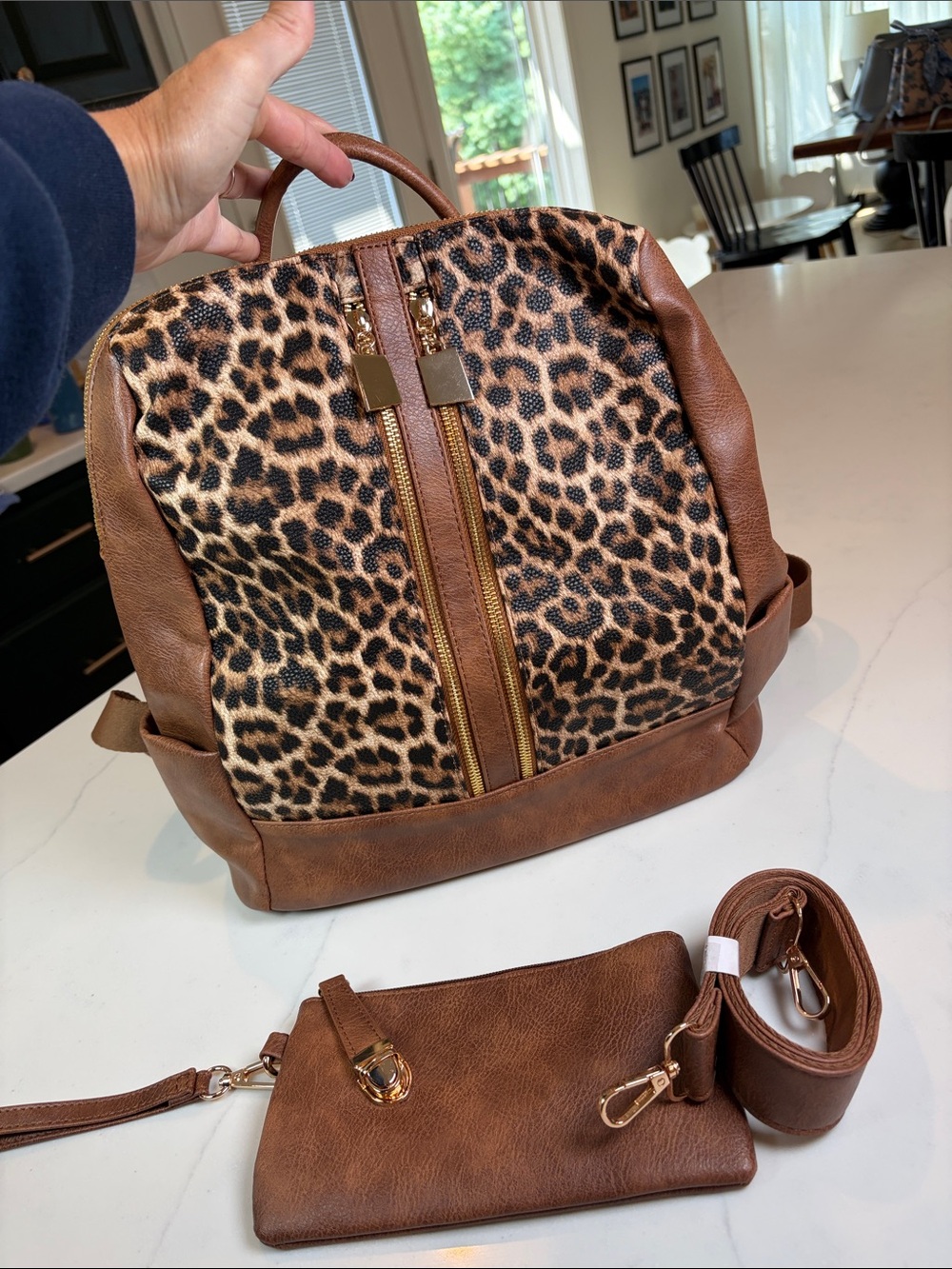 Leopard Print Brown Convertible Women’s Backpack Tote